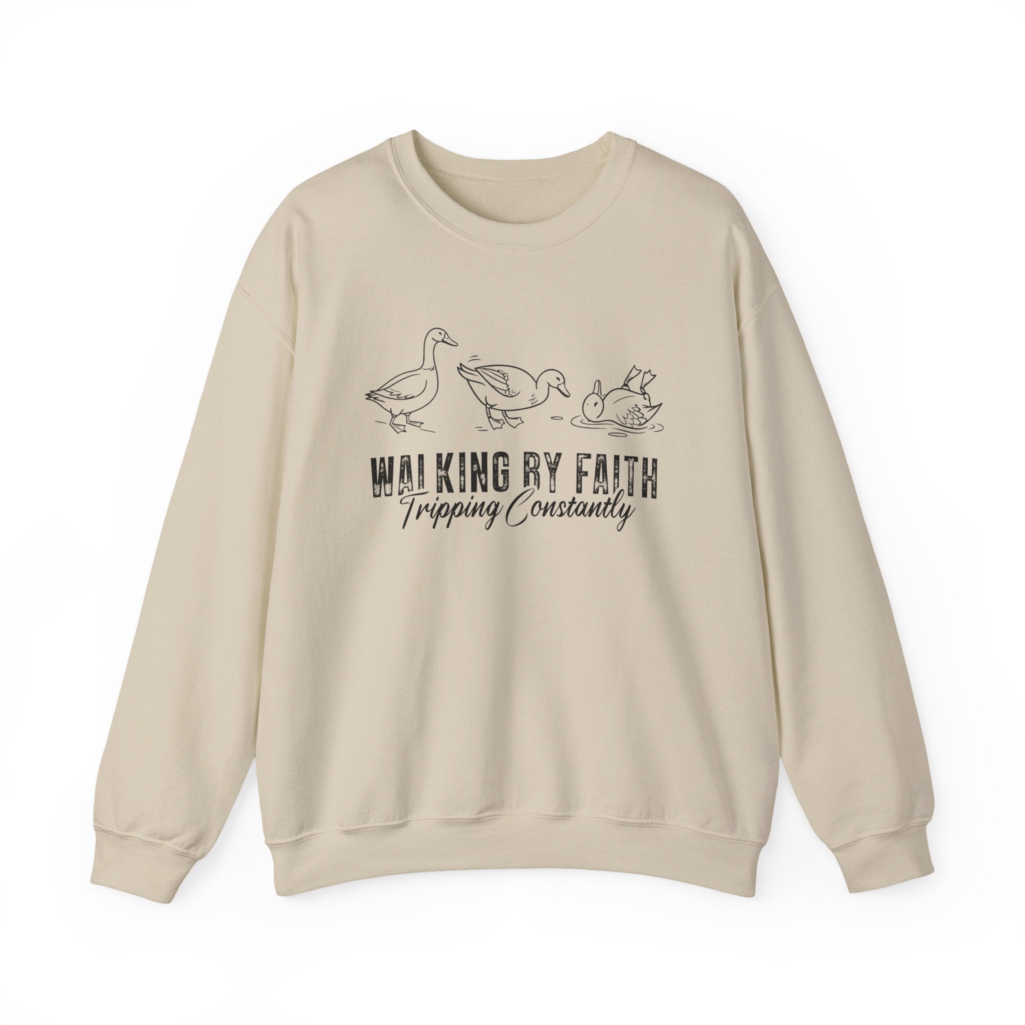 Walking by Faith Sweatshirt – Funny Faith-Based Duck Crewneck