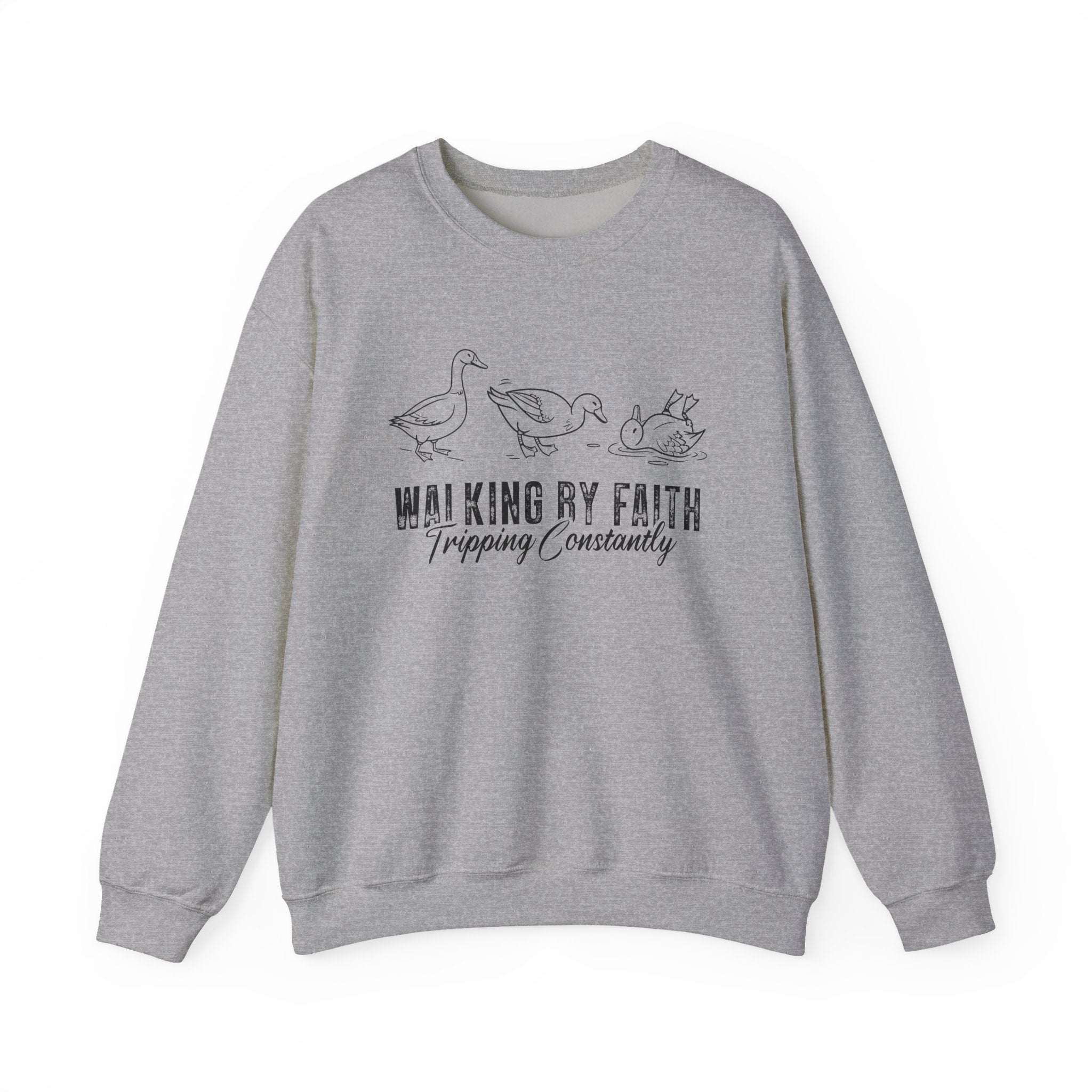Walking by Faith Sweatshirt – Funny Faith-Based Duck Crewneck Secondary image