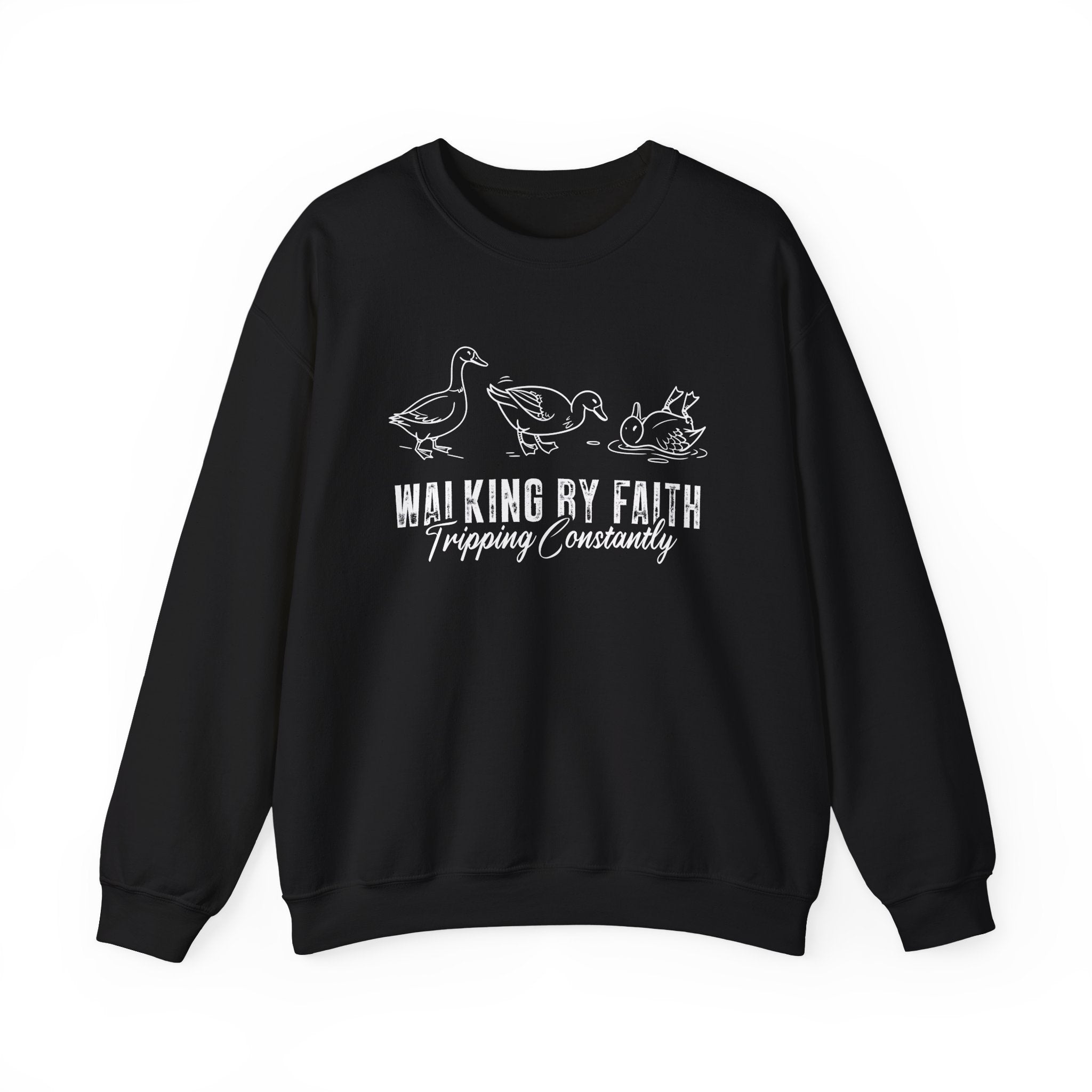 Walking by Faith Sweatshirt – Funny Faith-Based Duck Crewneck