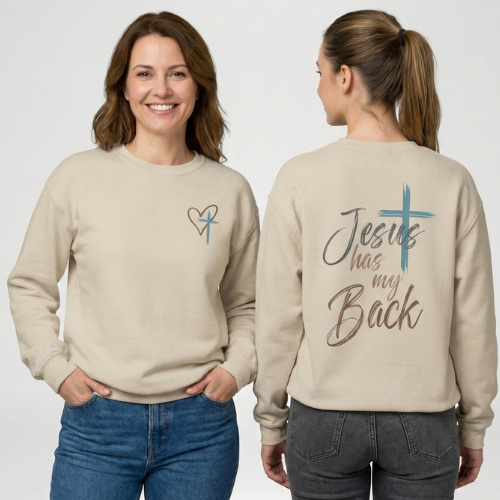 Jesus Has My Back Sweatshirt – Faith-Based Unisex Crewneck Main image