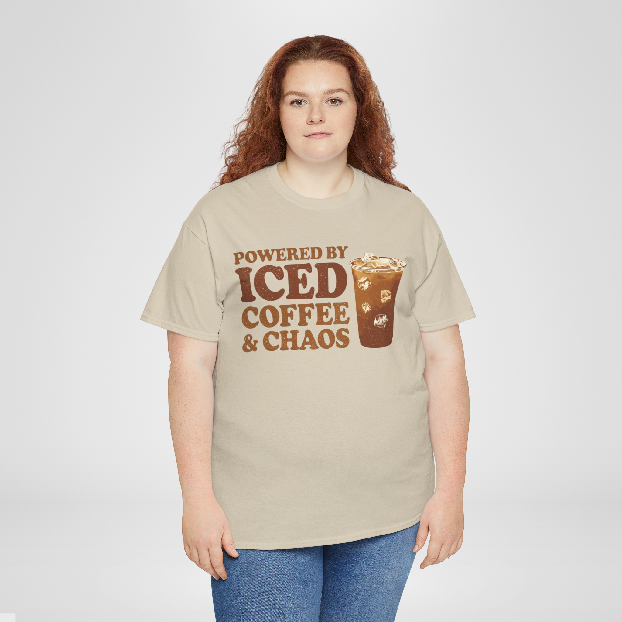 Powered by Iced Coffee & Chaos Funny T-Shirt Main image