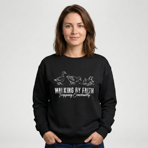 Walking by Faith Sweatshirt – Funny Faith-Based Duck Crewneck Main image
